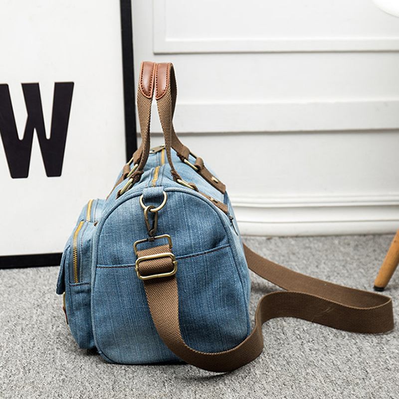 Kvinner Denim Reise Håndveske Med Stor Kapasitet Fritids Crossbody Veske