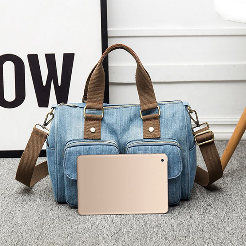 Kvinner Denim Reise Håndveske Med Stor Kapasitet Fritids Crossbody Veske