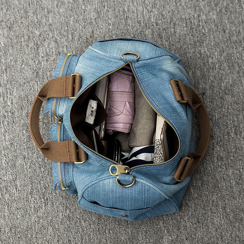 Kvinner Denim Reise Håndveske Med Stor Kapasitet Fritids Crossbody Veske