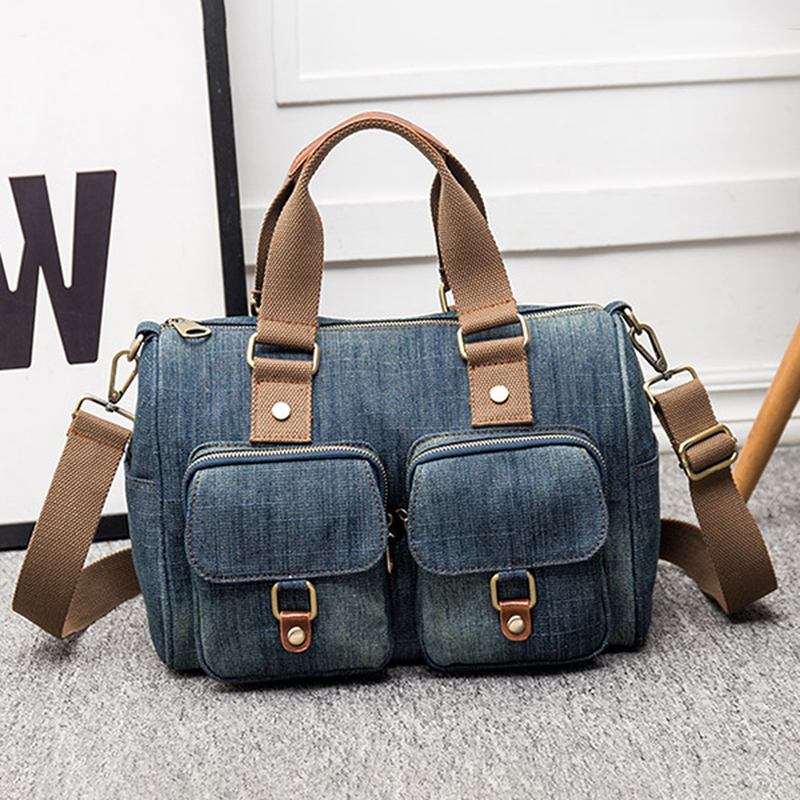 Kvinner Denim Reise Håndveske Med Stor Kapasitet Fritids Crossbody Veske