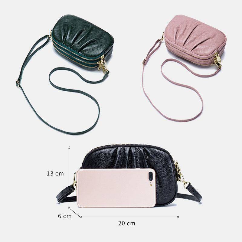 Kvinner Ekte Skinn 3 Glidelås Lomme Fold Design Crossbody Veske