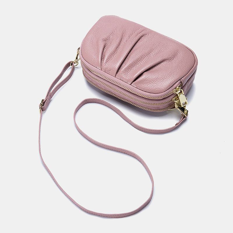 Kvinner Ekte Skinn 3 Glidelås Lomme Fold Design Crossbody Veske