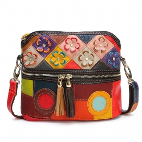 Kvinner Ekte Skinn Blomstrete Crossbody Veske Vintage Veske