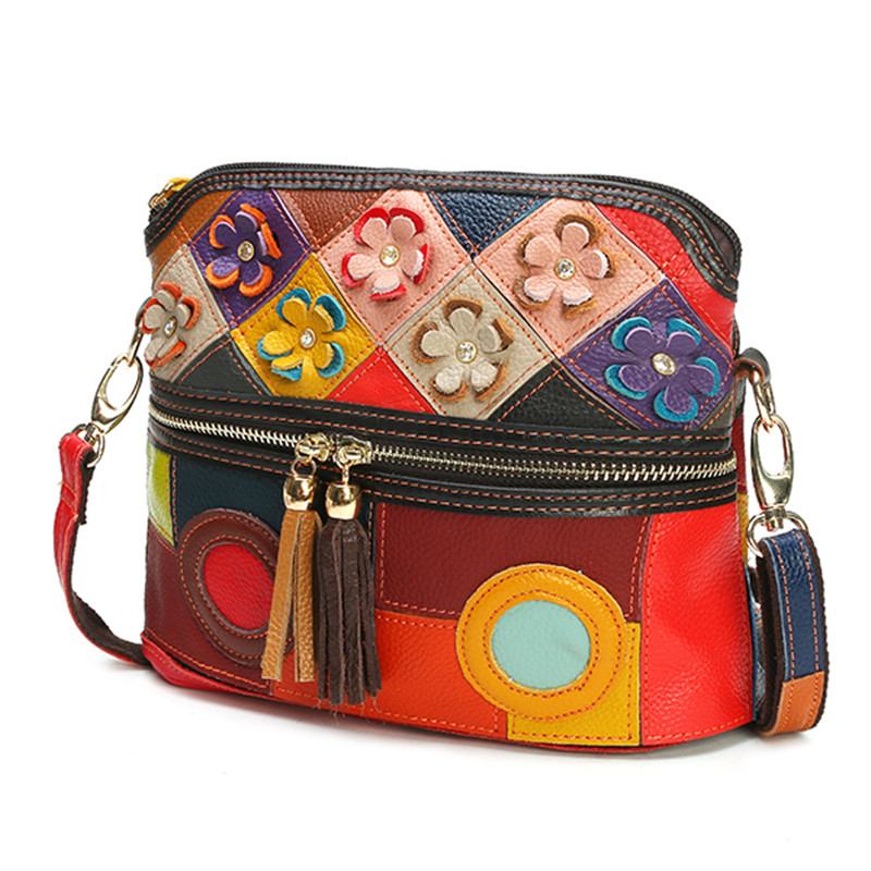 Kvinner Ekte Skinn Blomstrete Crossbody Veske Vintage Veske