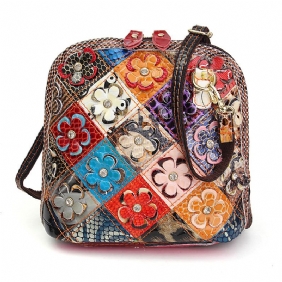 Kvinner Ekte Skinn Patchwork Blomstrete Crossbody Veske