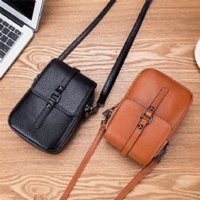 Kvinner Ekte Skinn Uformell Retro Flerlags Øretelefonhull 6.5 Tommers Telefonveske Crossbody-veske