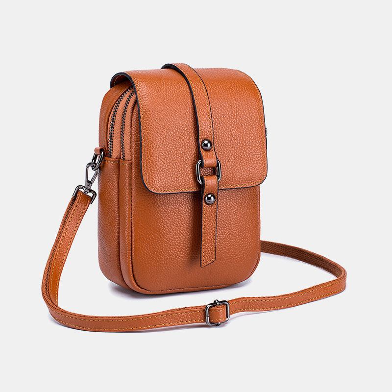 Kvinner Ekte Skinn Uformell Retro Flerlags Øretelefonhull 6.5 Tommers Telefonveske Crossbody-veske