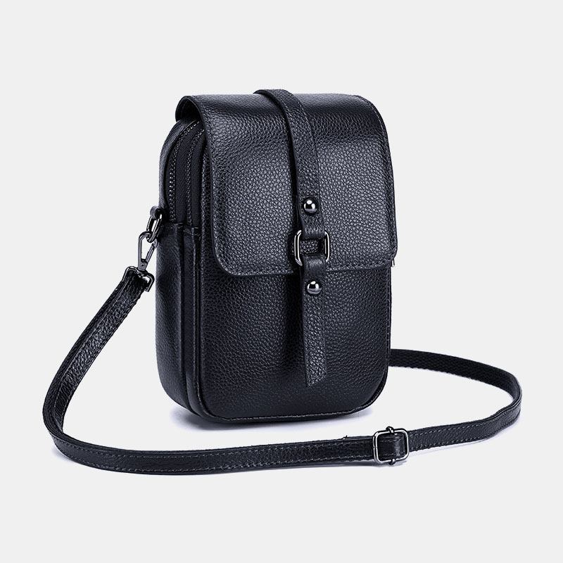 Kvinner Ekte Skinn Uformell Retro Flerlags Øretelefonhull 6.5 Tommers Telefonveske Crossbody-veske