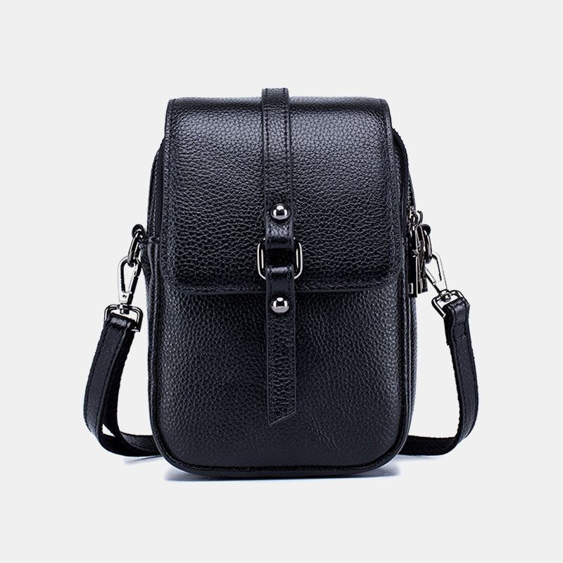 Kvinner Ekte Skinn Uformell Retro Flerlags Øretelefonhull 6.5 Tommers Telefonveske Crossbody-veske