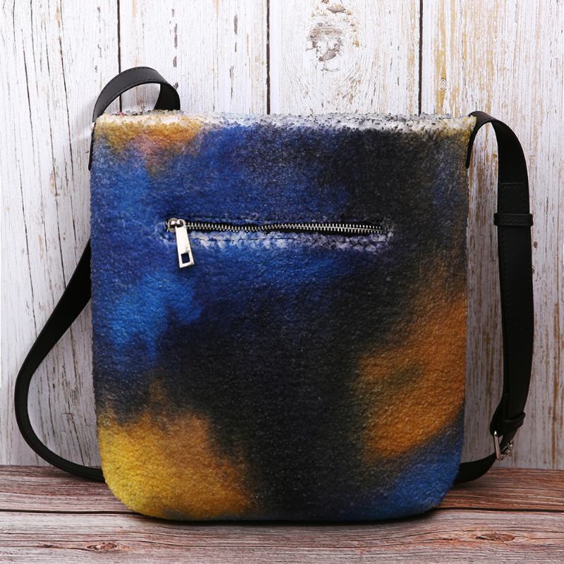 Kvinner Fargerik Veske Diy Lammehår Crossbody Veske Skulderveske