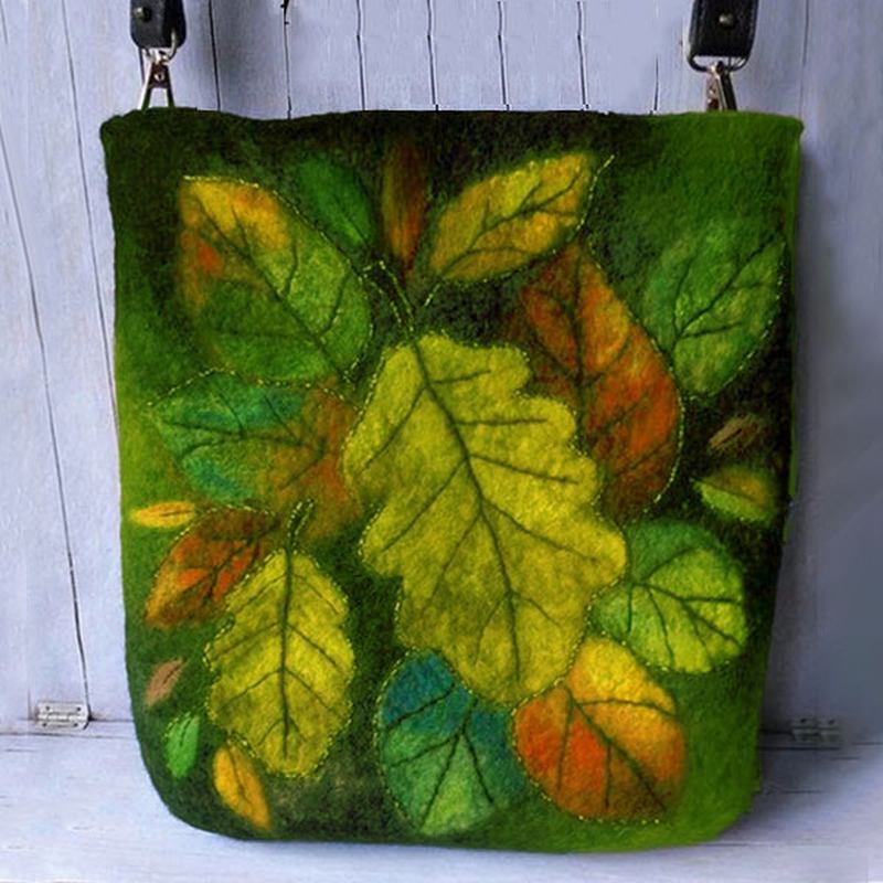 Kvinner Fargerike Leaf Diy Lam Hårveske Crossbody Veske Skulderveske