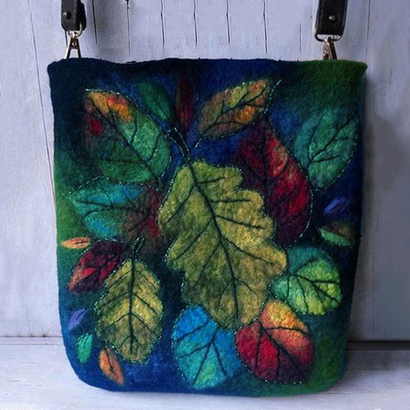 Kvinner Fargerike Leaf Diy Lam Hårveske Crossbody Veske Skulderveske