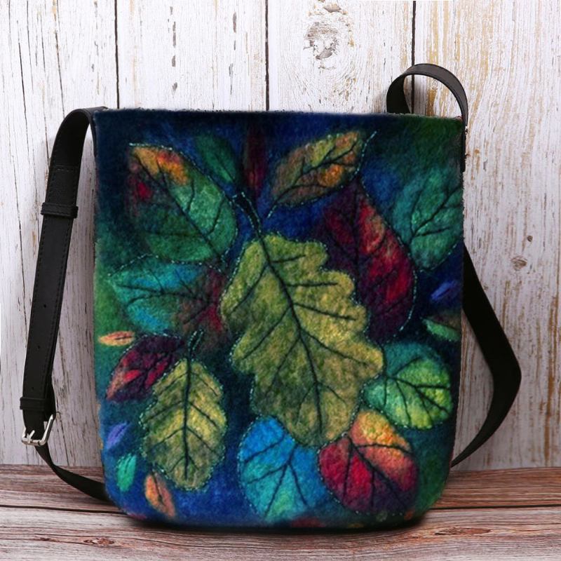 Kvinner Fargerike Leaf Diy Lam Hårveske Crossbody Veske Skulderveske