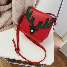 Kvinner Faux Leather Contrast Color Christmas Elg Mønster Liten Firkantet Veske Crossbody Veske Skulderveske