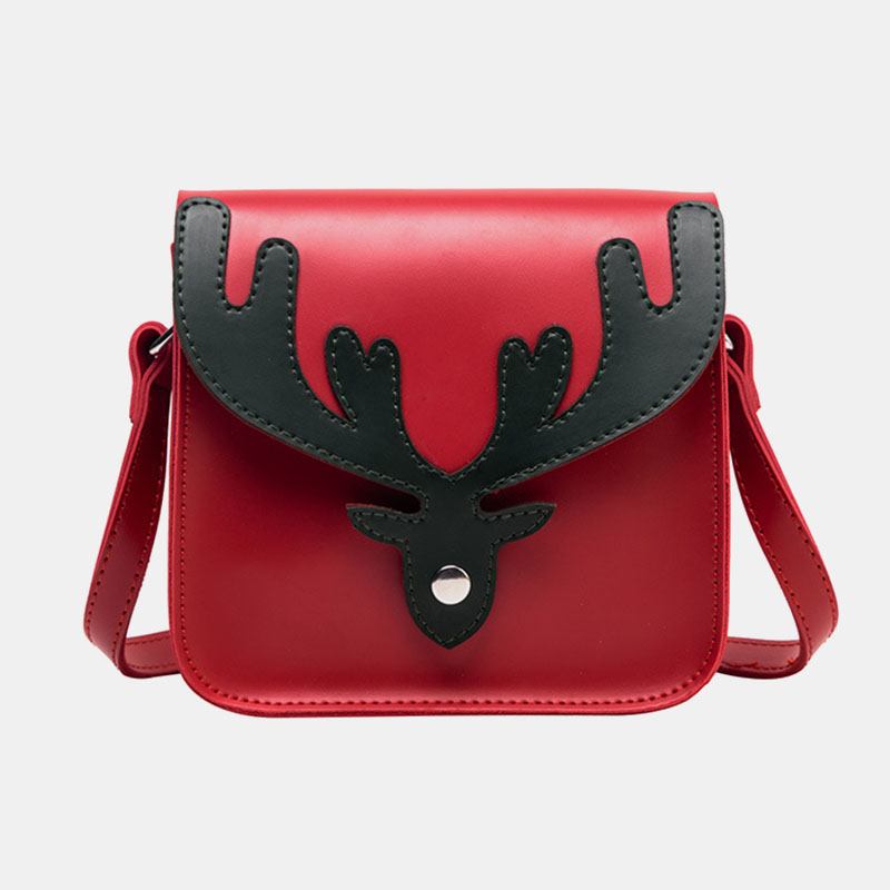 Kvinner Faux Leather Contrast Color Christmas Elg Mønster Liten Firkantet Veske Crossbody Veske Skulderveske