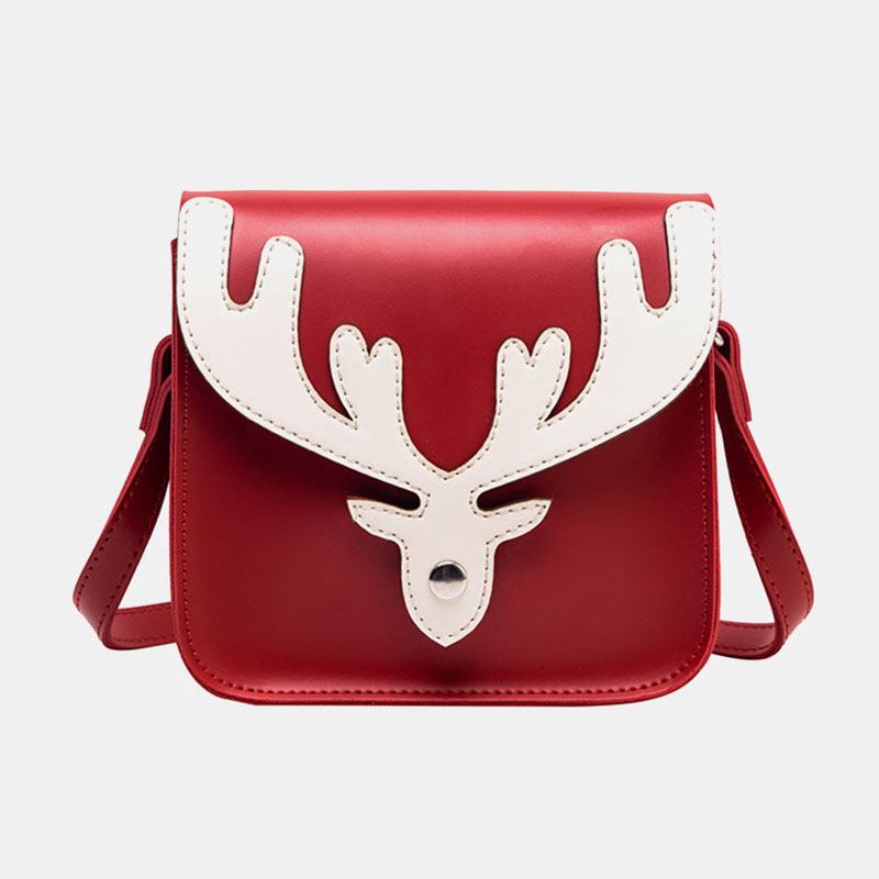 Kvinner Faux Leather Contrast Color Christmas Elg Mønster Liten Firkantet Veske Crossbody Veske Skulderveske