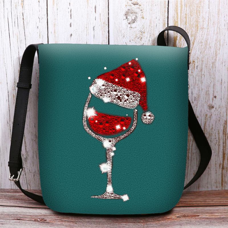 Kvinner Filt Dame Julehatt Glass Cup Uformell Utendørs Crossbody Veske Skulderveske