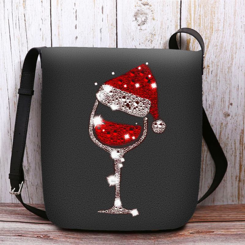 Kvinner Filt Dame Julehatt Glass Cup Uformell Utendørs Crossbody Veske Skulderveske