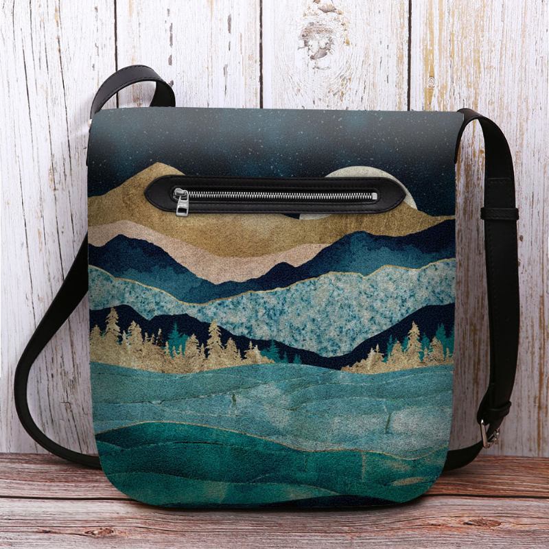 Kvinner Filt Mountain Treetop Landscape Med Trykk Veske Crossbody Veske Skulderveske