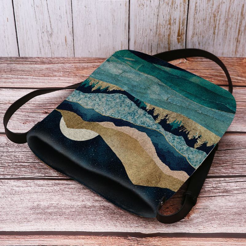 Kvinner Filt Mountain Treetop Landscape Med Trykk Veske Crossbody Veske Skulderveske