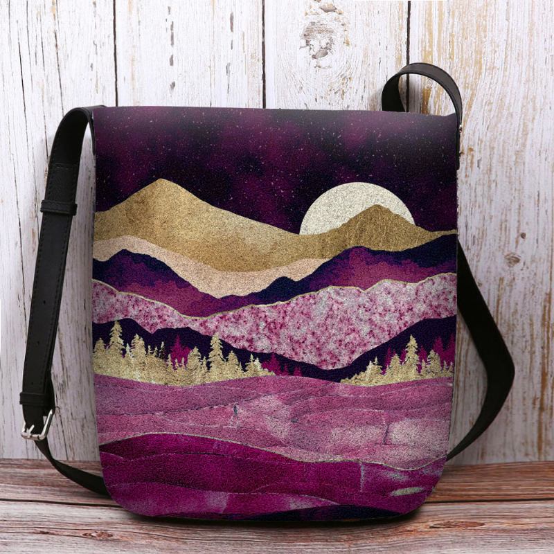 Kvinner Filt Mountain Treetop Landscape Med Trykk Veske Crossbody Veske Skulderveske