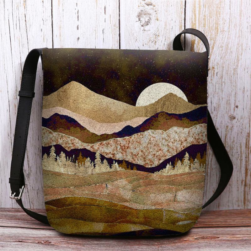 Kvinner Filt Mountain Treetop Landscape Med Trykk Veske Crossbody Veske Skulderveske