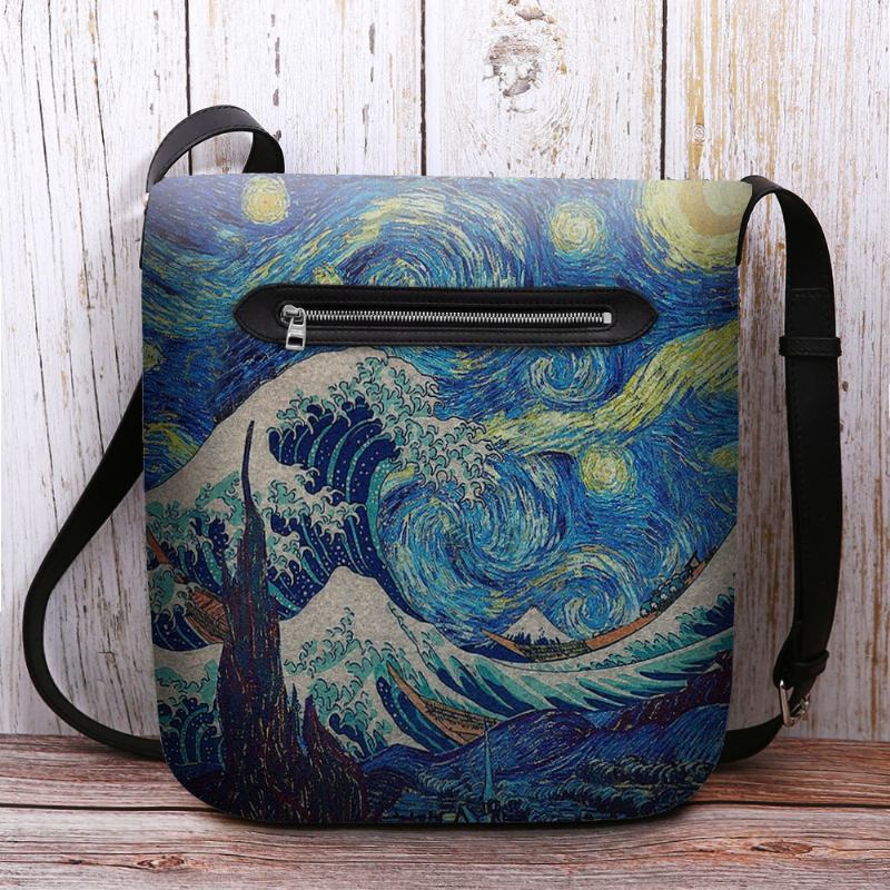 Kvinner Filt Sea Wave Stjernehimmel Mønster Oljemaleri Stil Utskrifter Crossbody Veske Skulderveske