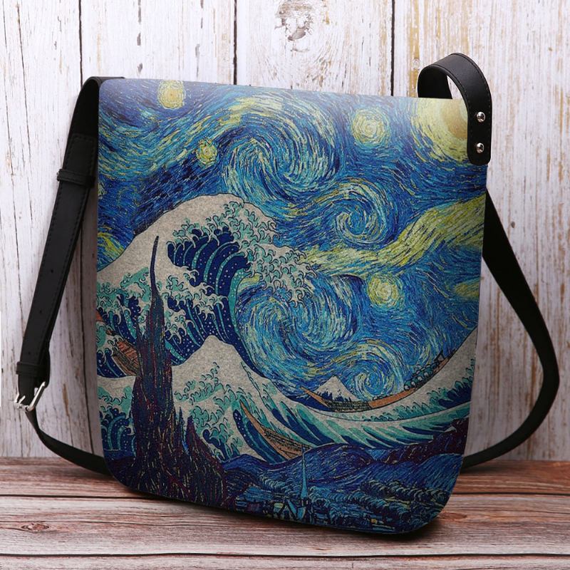 Kvinner Filt Sea Wave Stjernehimmel Mønster Oljemaleri Stil Utskrifter Crossbody Veske Skulderveske