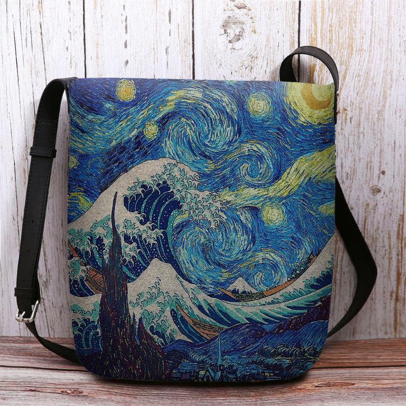 Kvinner Filt Sea Wave Stjernehimmel Mønster Oljemaleri Stil Utskrifter Crossbody Veske Skulderveske