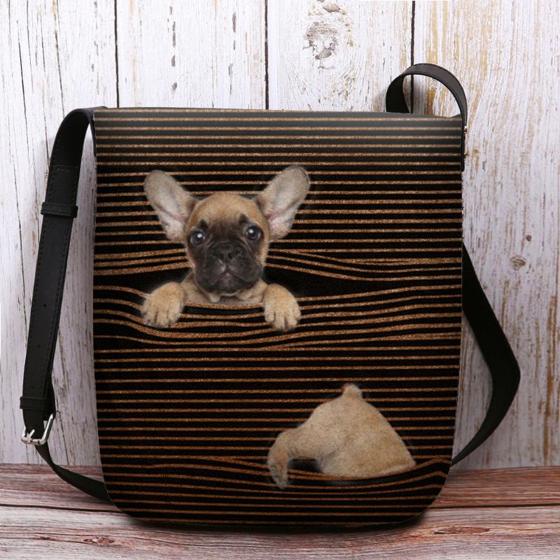 Kvinner Filt Uformell Stripe Søt 3d Dog Med Trykk Mønster Crossbody Veske Skulderveske