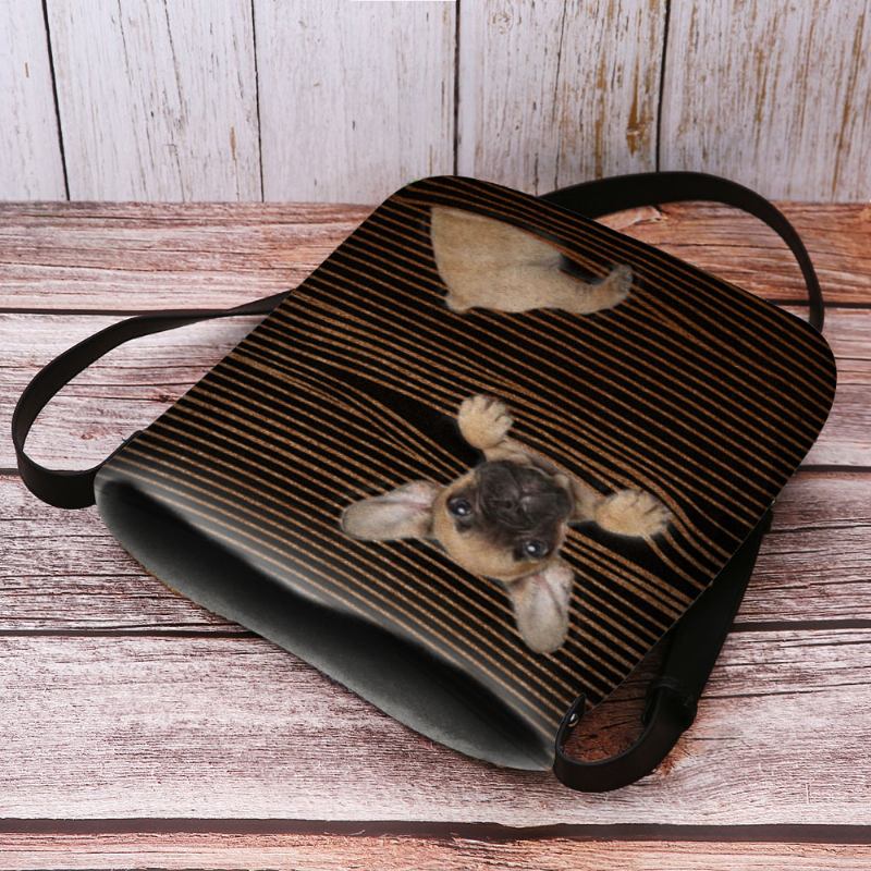 Kvinner Filt Uformell Stripe Søt 3d Dog Med Trykk Mønster Crossbody Veske Skulderveske