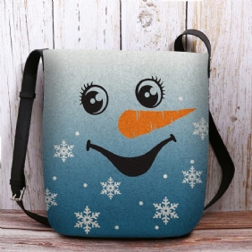 Kvinner Følte Søt Festlig Julesmil Snowman Snowflakes Med Trykk Crossbody Veske Skulderveske