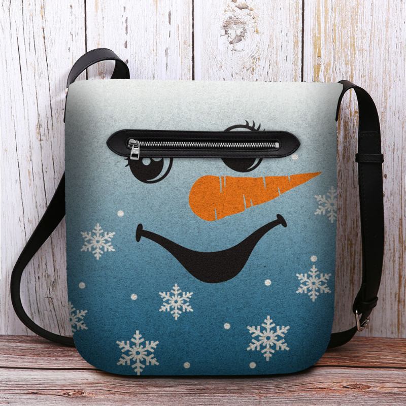 Kvinner Følte Søt Festlig Julesmil Snowman Snowflakes Med Trykk Crossbody Veske Skulderveske