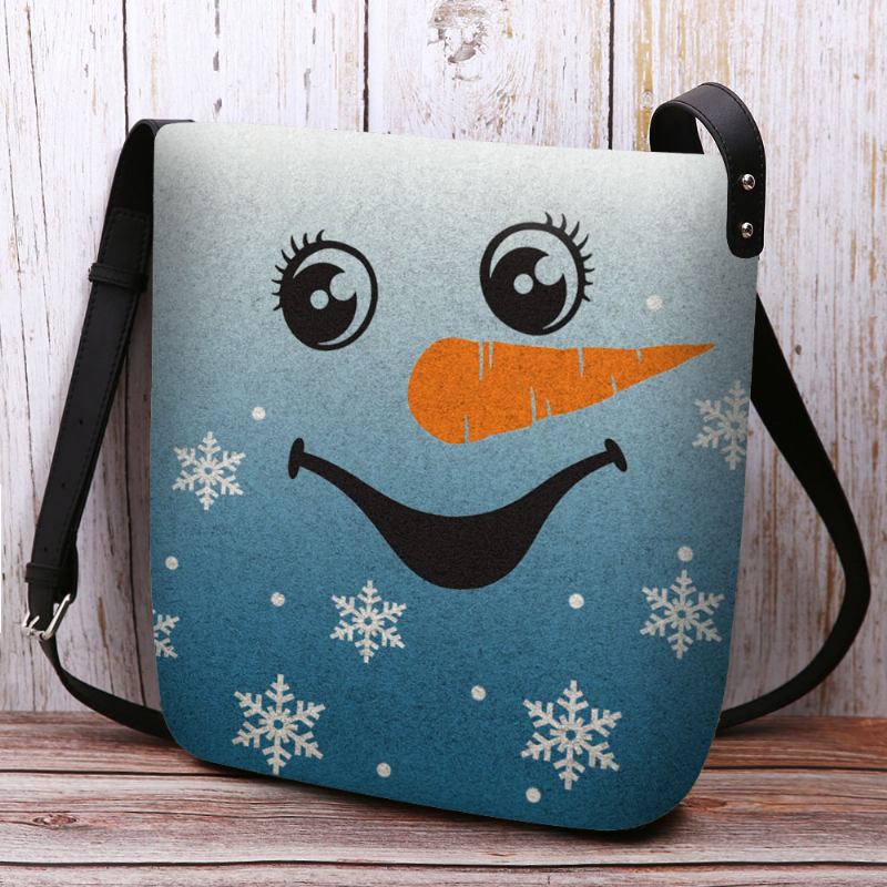 Kvinner Følte Søt Festlig Julesmil Snowman Snowflakes Med Trykk Crossbody Veske Skulderveske