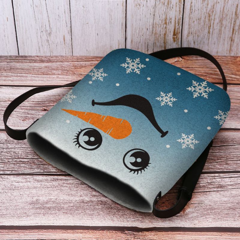 Kvinner Følte Søt Festlig Julesmil Snowman Snowflakes Med Trykk Crossbody Veske Skulderveske