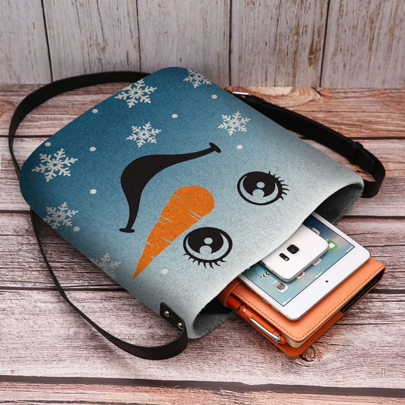 Kvinner Følte Søt Festlig Julesmil Snowman Snowflakes Med Trykk Crossbody Veske Skulderveske