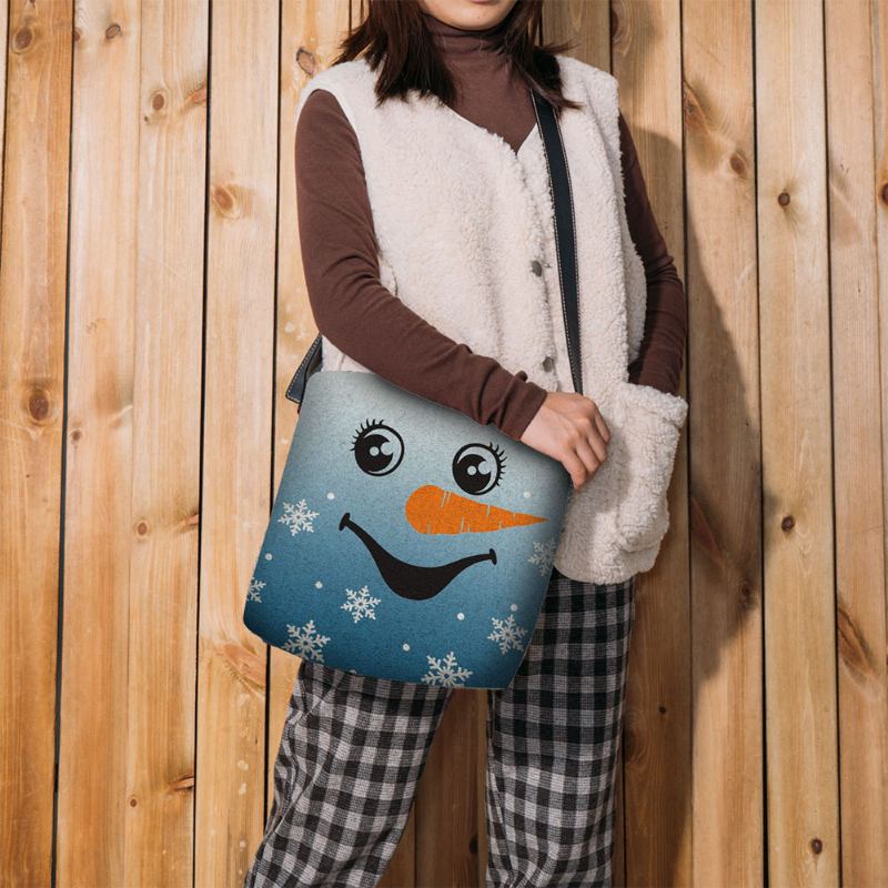 Kvinner Følte Søt Festlig Julesmil Snowman Snowflakes Med Trykk Crossbody Veske Skulderveske