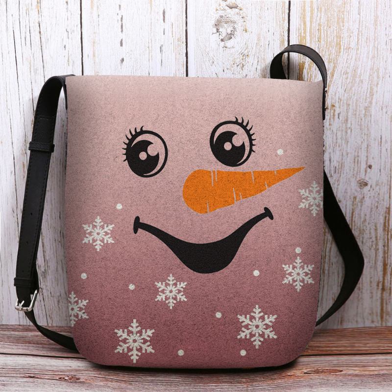 Kvinner Følte Søt Festlig Julesmil Snowman Snowflakes Med Trykk Crossbody Veske Skulderveske