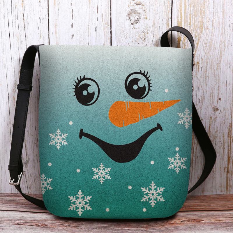 Kvinner Følte Søt Festlig Julesmil Snowman Snowflakes Med Trykk Crossbody Veske Skulderveske