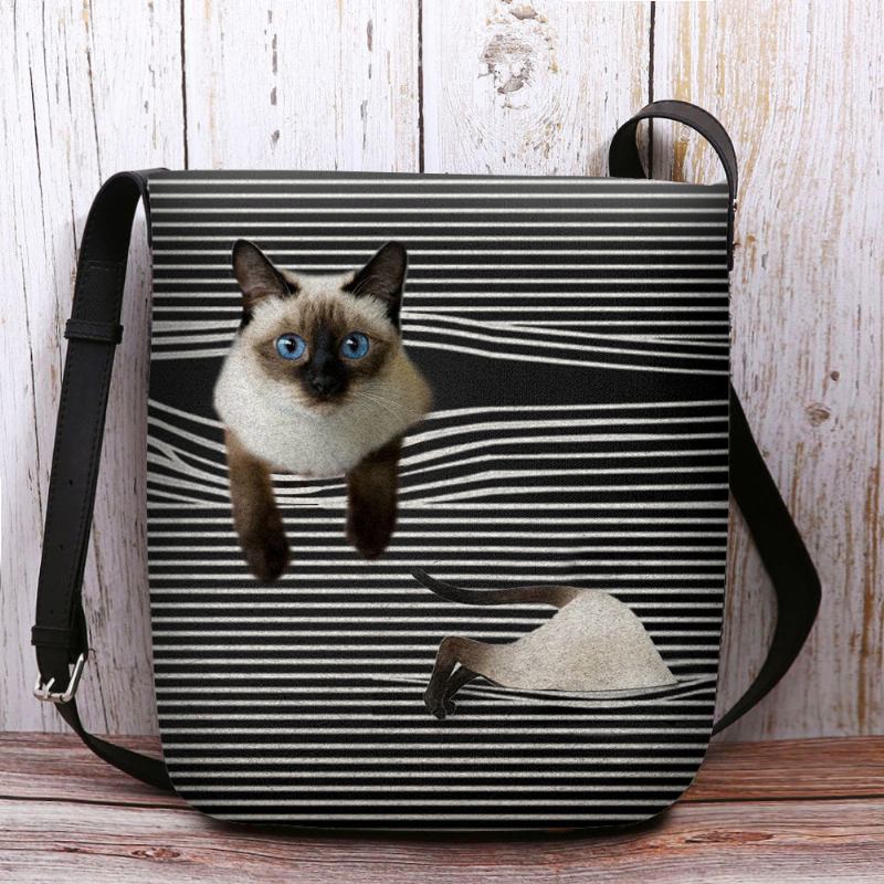 Kvinner Følte Søt Tegneserie Katt Stripes Mønster Multi-carry Crossbody Veske Skulderveske