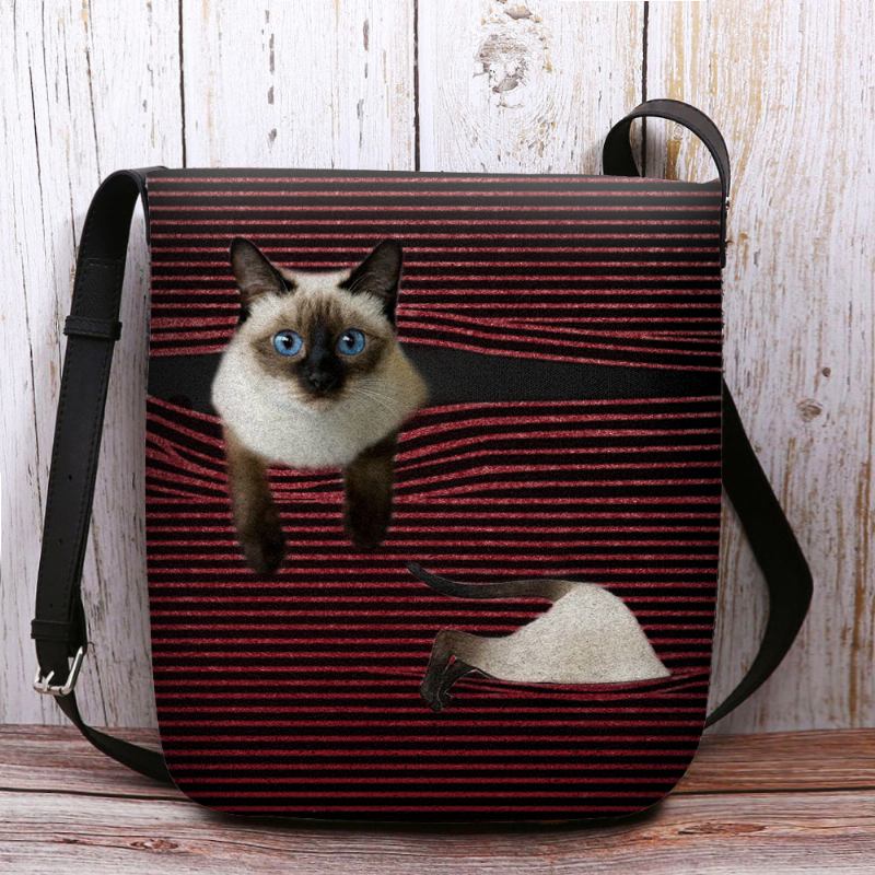 Kvinner Følte Søt Tegneserie Katt Stripes Mønster Multi-carry Crossbody Veske Skulderveske