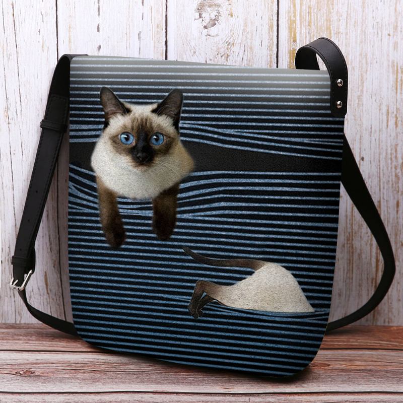 Kvinner Følte Søt Tegneserie Katt Stripes Mønster Multi-carry Crossbody Veske Skulderveske