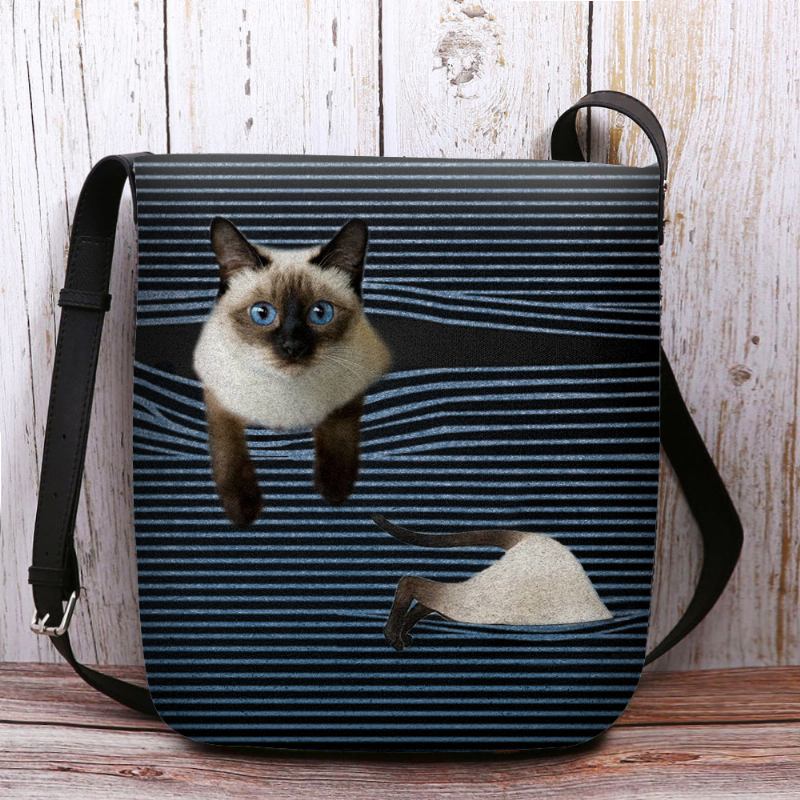 Kvinner Følte Søt Tegneserie Katt Stripes Mønster Multi-carry Crossbody Veske Skulderveske