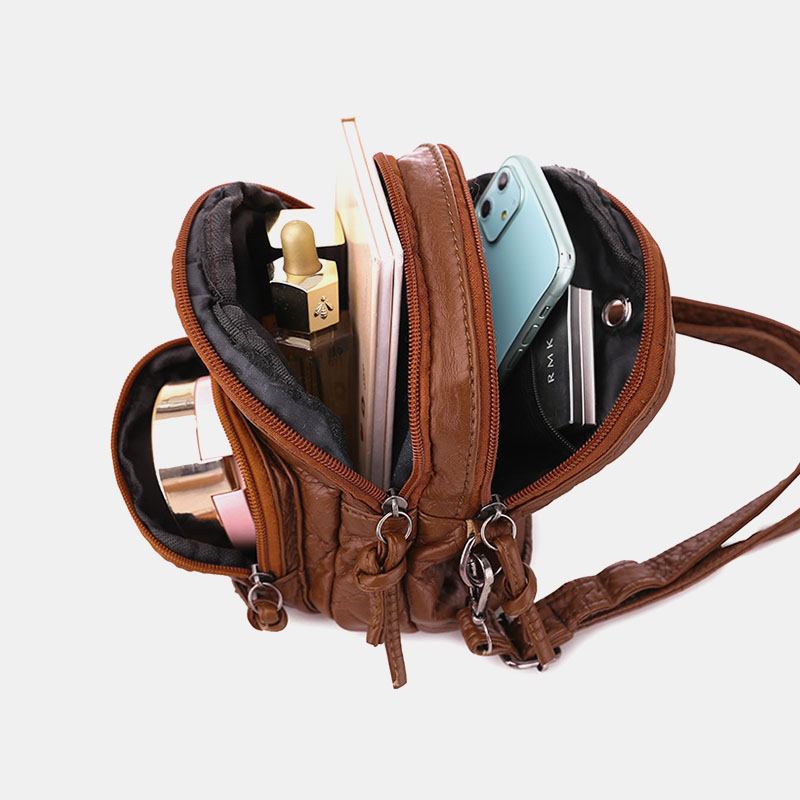 Kvinner Kunstskinn Vintage Skulderveske Crossbody Veske Mini Telefonveske Multi-pocket Veske