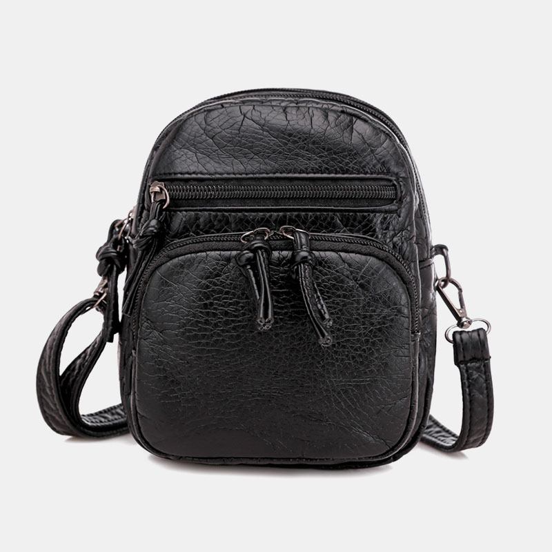 Kvinner Kunstskinn Vintage Skulderveske Crossbody Veske Mini Telefonveske Multi-pocket Veske