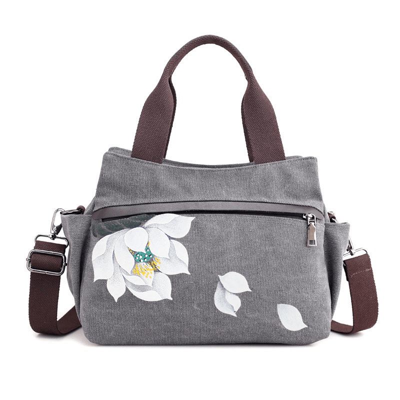 Kvinner Lotus Canvas Handbag Chinese Crossbody Veske