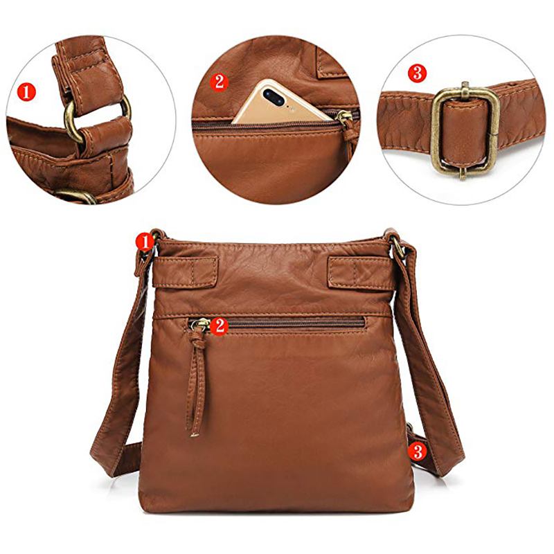 Kvinner Multi-pocket Fritids Pu Lær Crossbody Veske