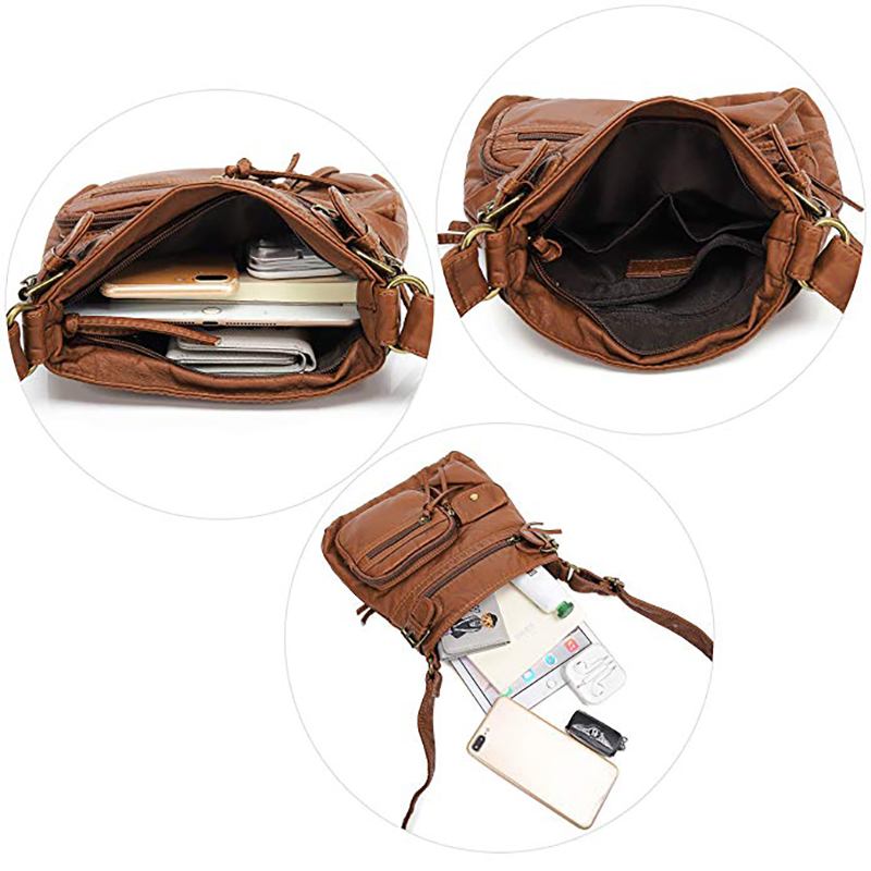 Kvinner Multi-pocket Fritids Pu Lær Crossbody Veske