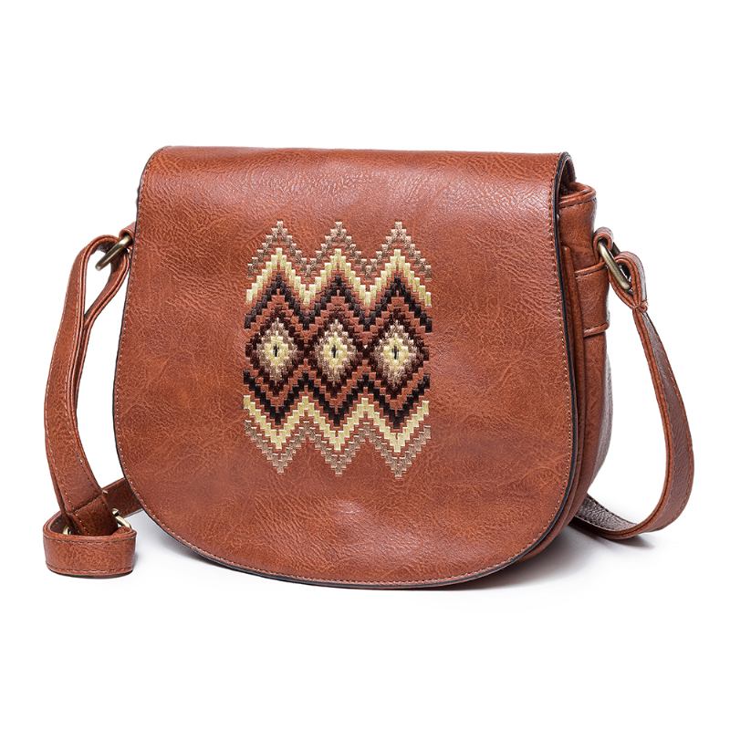 Kvinner National Pu Leather Brodery Crossbody Veske