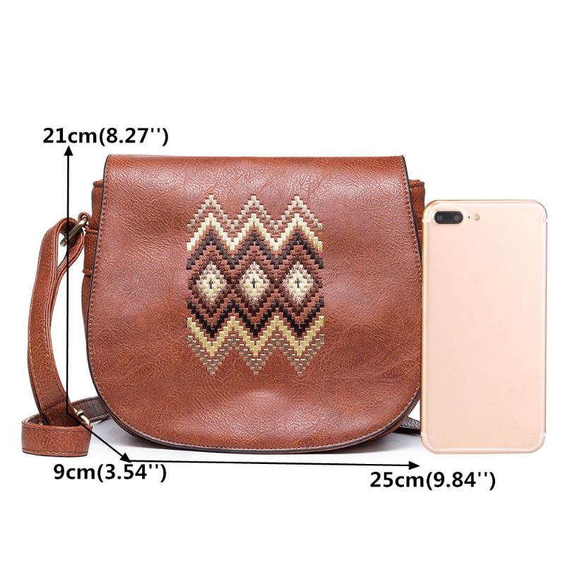 Kvinner National Pu Leather Brodery Crossbody Veske